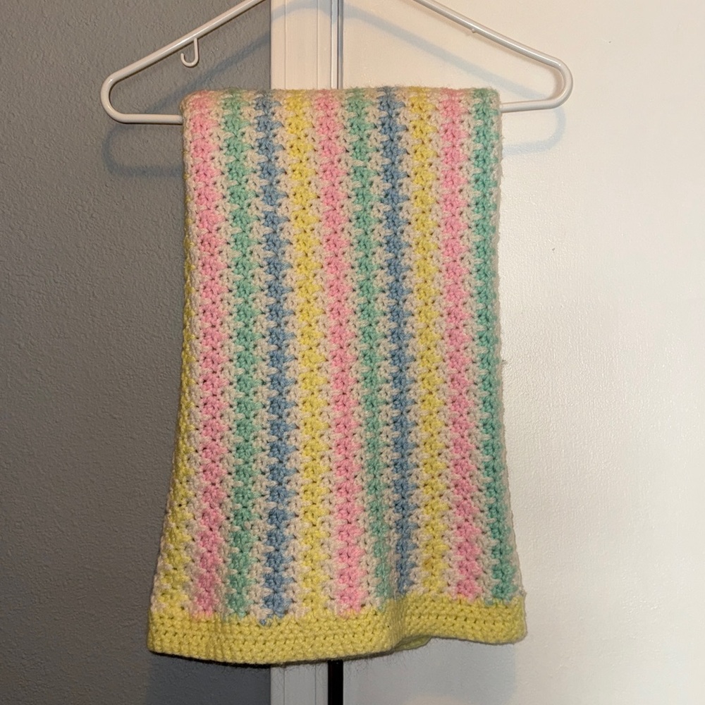 Handcrafted Crocheted Nursery Baby Blanket/Afghan Pastel Colors 41x36